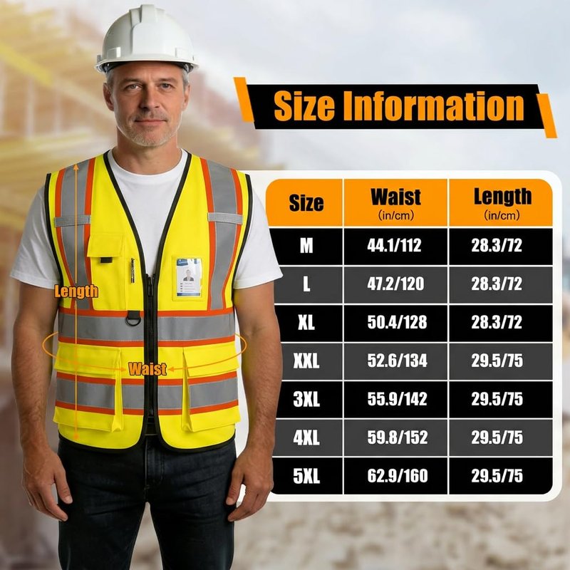 Custom Safety Vest with Logo, High Visibility Reflective Vest with Pockets and Zipper for Men Women, Personalized Construction Safety Vest Work,Warehouse,Surveyor, Crossing Guard,Road,Runner（Yellow）