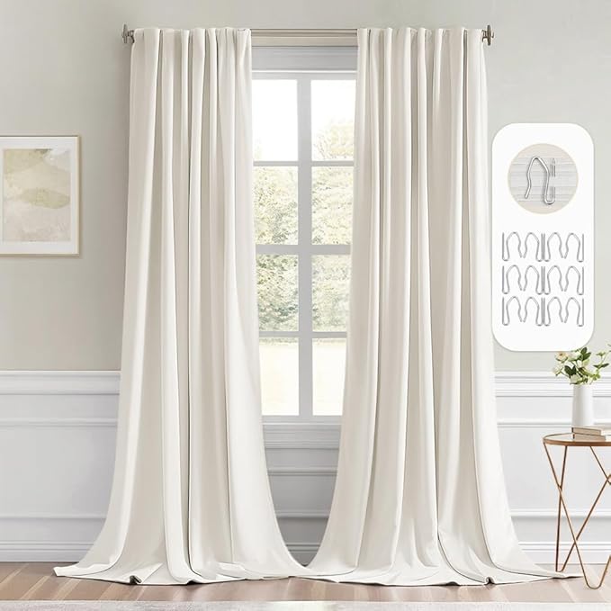 MIULEE Ivory Back Tab Blackout Curtain 96 Inch Long 2 Panels Set