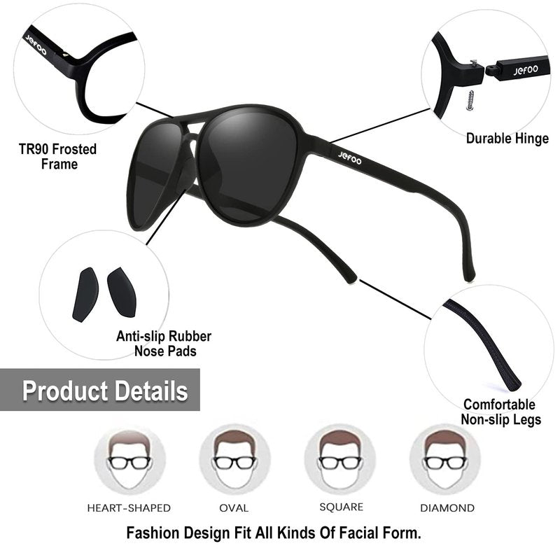 Jefoo Polarized Sunglasses for Women Men Retro Trendy Aviator Mens Shades Sun Glasses 100% UV Protection