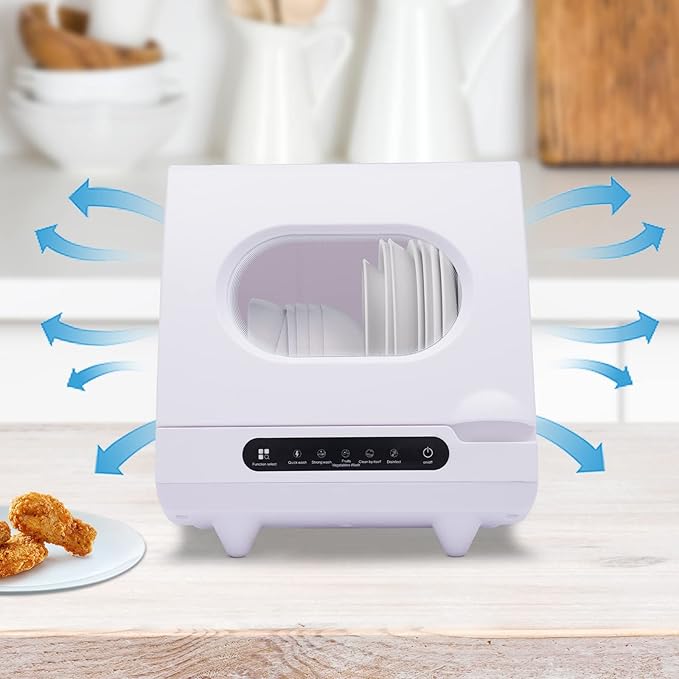 Portable Countertop Dishwasher,1.2KW Mini dishwasher with 5 Washing Programs & Basket,360° Dual Spray, Hold 2‑6 Sets Of Dishes,72℃ Rotating Spray,for Baby Care, Glass & Fruit Wash