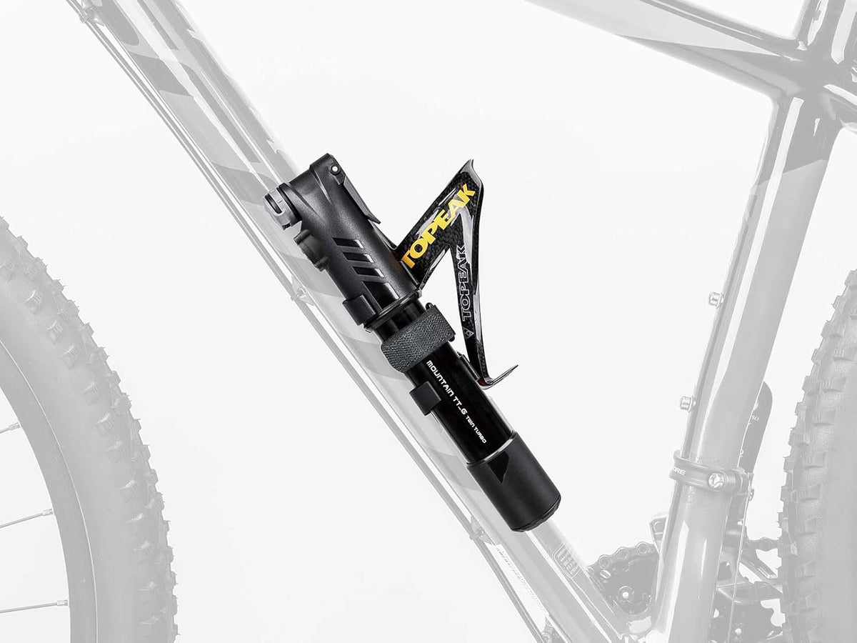 Topeak Mountain TT Twin Turbo Mini Pump with Gauge, 60 Psi / 4 Bar, Fits Presta, Schrader, and Dunlop valves