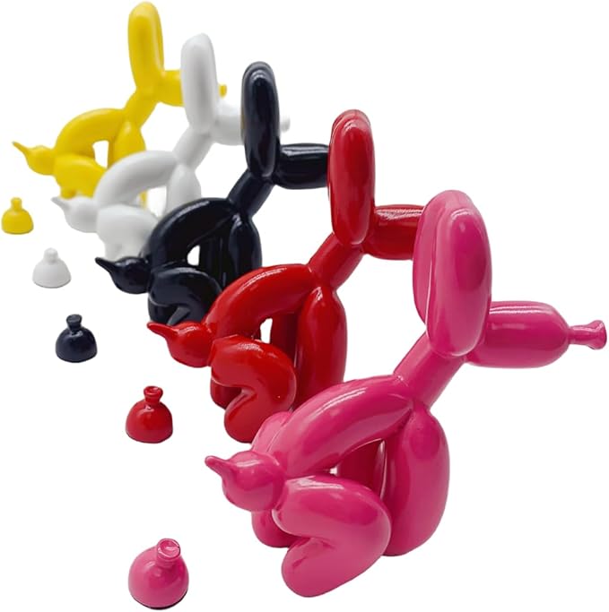 Balloon Dog Mini Poop Dog Decoration Desktop in Living Room Art Animal Small Statue, Bookshelf Decor (White)