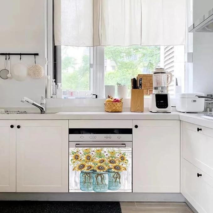 Farm Sunflower Dishwasher Cover Sticker, Vase Sunflowers Fridge Decal Panel, Farm Style Vinyl Home Appliance Cover, Ordinary 23"x17"INCH