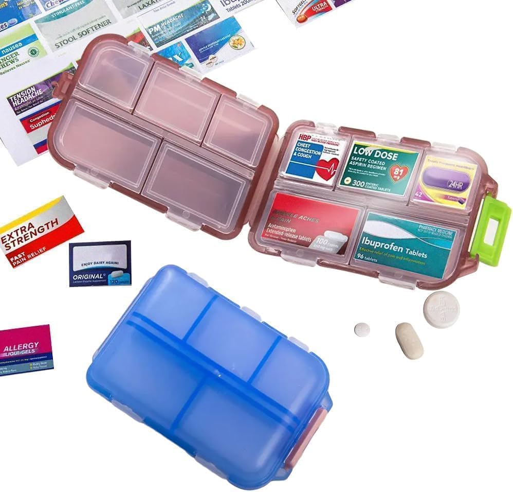 Skiennix Pill Organizer - Travel-Friendly Daily Medication Case with 161 Labels - Mini Size in Pink