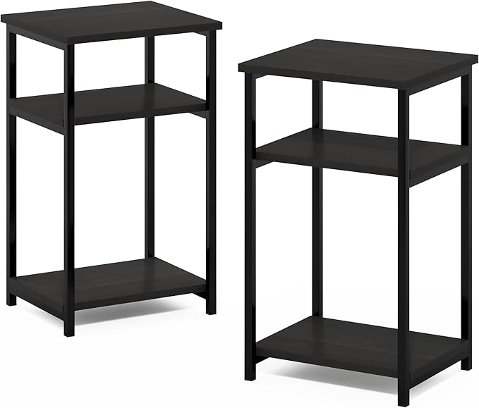 Furinno Just 3-Tier Metal Frame End Table with Storage Shelves, 2-Pack, Espresso