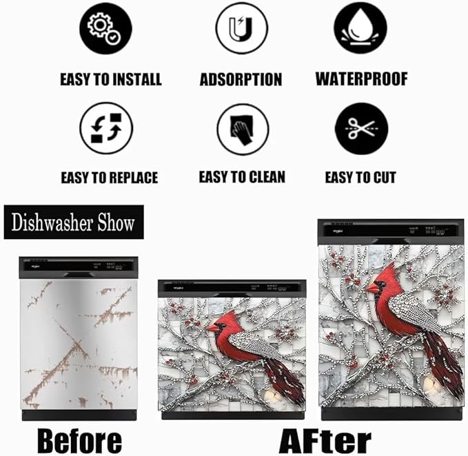 Diamond Branch Cardinal Dishwasher Magnet Cover 23x17 Inch Magnetic Dishwasher Cover Kitchen Decor Refrigerator Magnets Sticker Appliance Protector