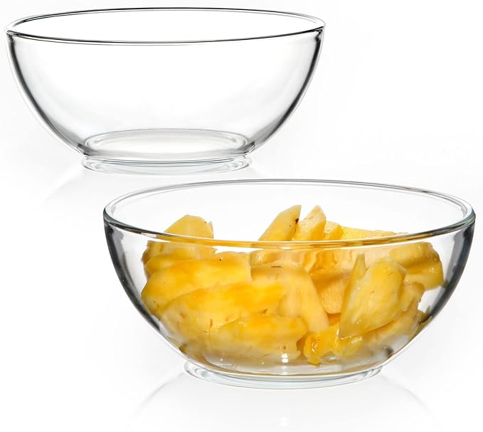 NUTRIUPS 7 Inch Medium Glass Prep Bowls, 37oz Glass Bowl Set, Clear Tempered Glass Salad Bowls for Kitchen Microwave and Oven Safe