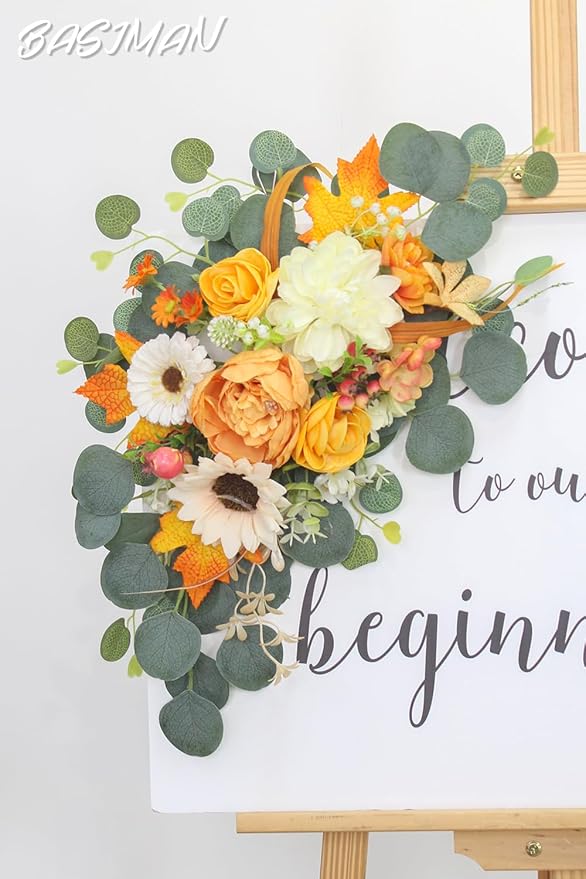 2pcs Wedding Arch Flowers,Wedding Welcome Sign,centerpieces for Tables,Reception Backdrop Table Decorations Welcome Sign (Dark Orange)