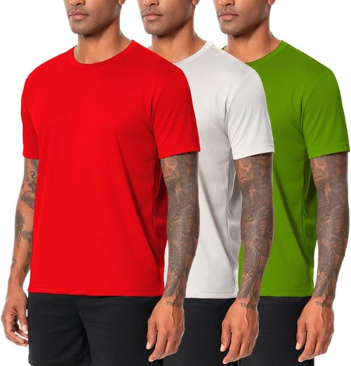 Nutria Men's Dry Fit Workout Shirts - 3 Pack Short Sleeve Athletic Tees | Moisture-Wicking & Breathable