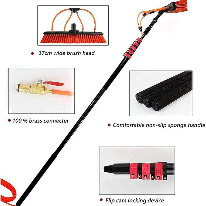 Photovoltaic Panel Cleaning 3.6-11M Water Fed Telescopic Brush Window Clean Extendable Cleaner Conservatory Roof Cleaning Tools Photovoltaic and Solar Panels Cleaner Kit,20ft/6m