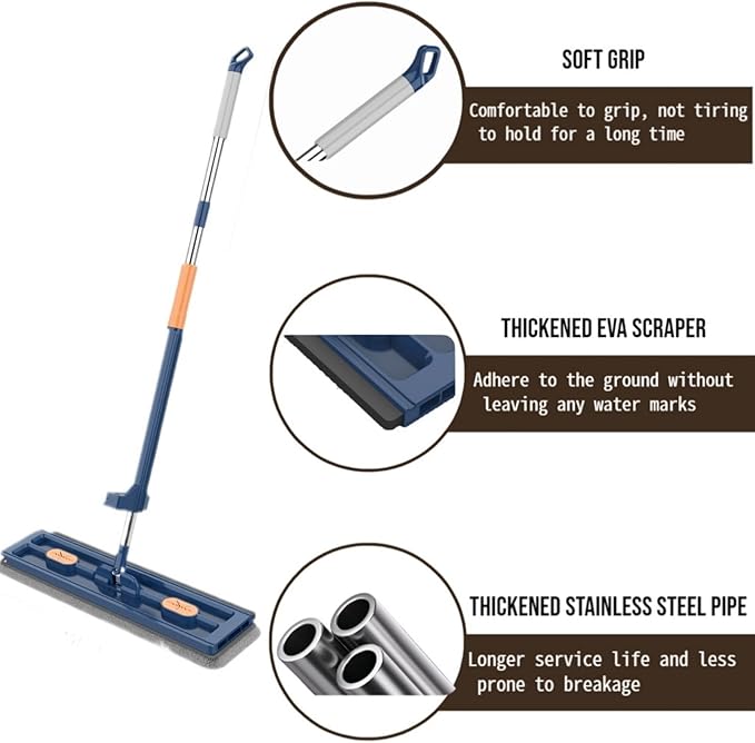 2025 New Large Flat Mop and Bucket Set, 360 Rotation Flat Mop with Self-Wringing Bucket, Includes 7 Reusable Microfiber Pads for Tile, Hardwood, Laminate Floors Wet and Dry (White)