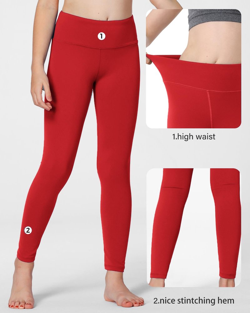 Stelle Girls Athletic Leggings Kids Dance Workout Running Yoga Pants with Hidden Pocket (Red, 5-6 Years)