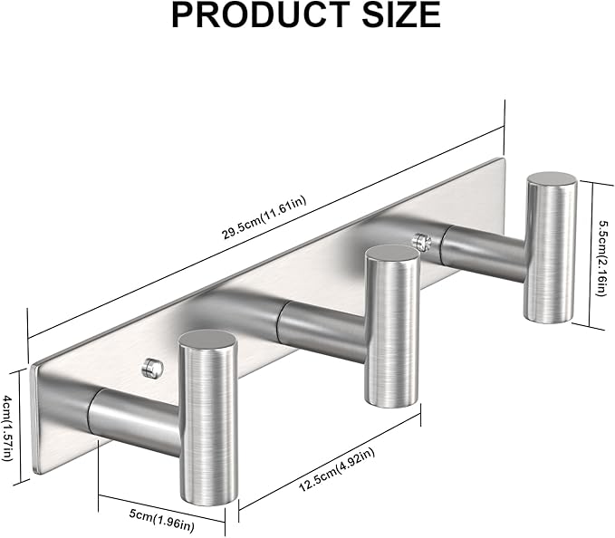 VAEHOLD Silvery Hat and Coat Wall Mount Rack - 3 Hooks for Robes, Bags, Keys, and Towels - Bathroom Towel Hanger Organizer (1 Pack)