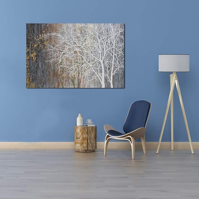 Yihui Arts White Birch Trees Painting 3D Canvas Art On Canvas Abstract Artwork