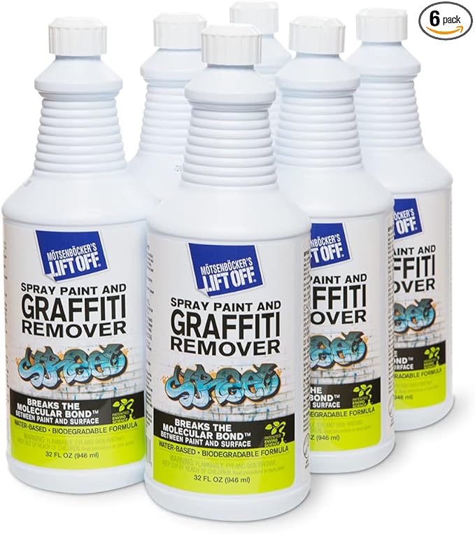 Motsenbocker's Lift Off 41103-6PK Spray Paint and Graffiti Remover Safely Removes Spray Paint, Acrylic, and Enamel From Wood, Metal, Concrete, Plastic, and More, Water-Based, 32 Fl Oz, Pack of 6