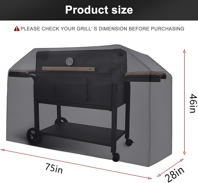 LBTING Grill Cover, 75-inch Heavy Duty 300D Oxford Waterproof Windproof UV Resistant BBQ Gas Grill Cover for Outdoor Barbecue Fit Most Brands Weber, Brinkmann, Char Broil, Holland