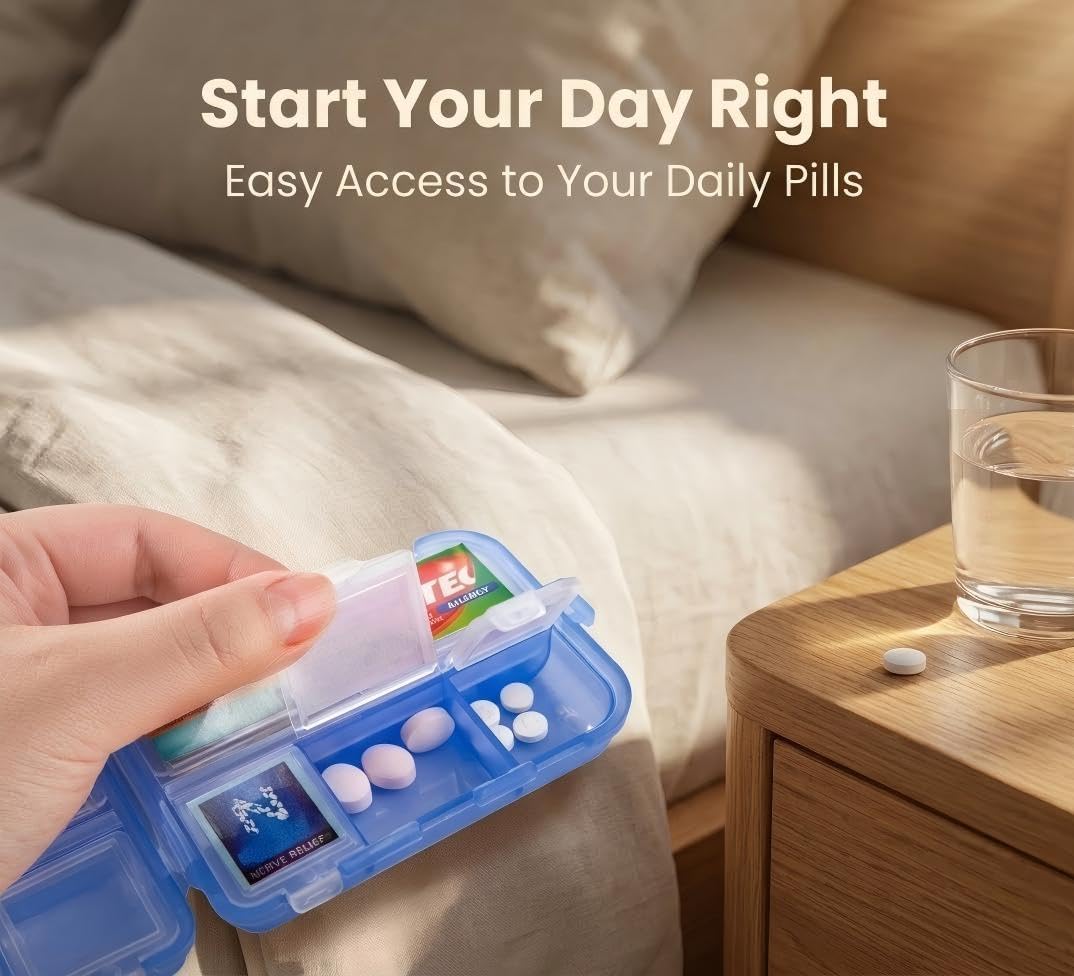 Skiennix Pill Organizer - Travel-Friendly Daily Medication Case with 161 Labels - Mini Size in Pink