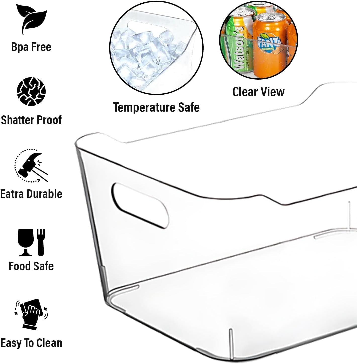 Clear Plastic Storage Bins for Kitchen Organization or Pantry Organizers and Storage, Freezer Fridge Organizer Containers Bin for Organizing Refrigerator Closet Cabinet Organizers