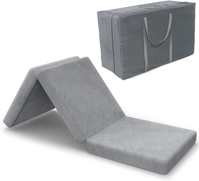 SINWEEK Tri Folding Mattress with Storage Bag 4" Foldable Mattress Foam Topper Floor Cot Mattress, Guset Bed with Machine Washable Cover and Waterproof Lining, CertiPUR-US Certified 31 x 75 Inch