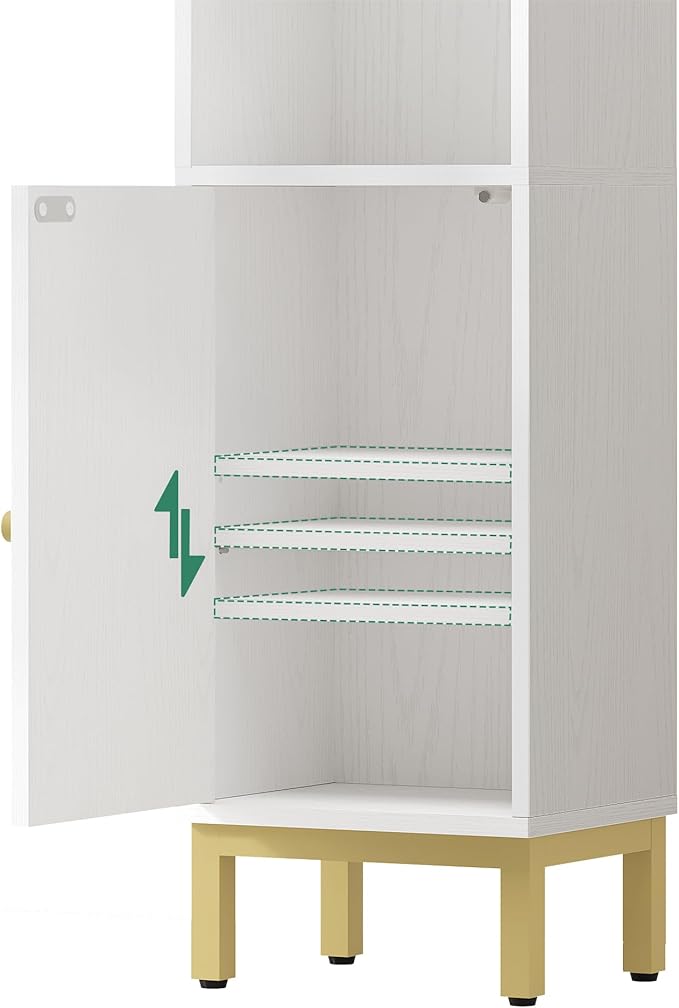 Bathroom Storage Cabinet, Small Corner Floor Cabinet with Door and Shelves, Narrow Toilet Paper Holder, Bathroom Organizer with Adjustable Shelf, for Small Spaces, White BC38213G