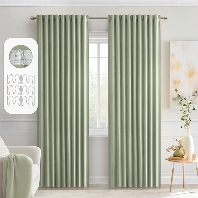 MIULEE Back Tab Sage Green Curtains 90 Inch Long 2 Panels Set