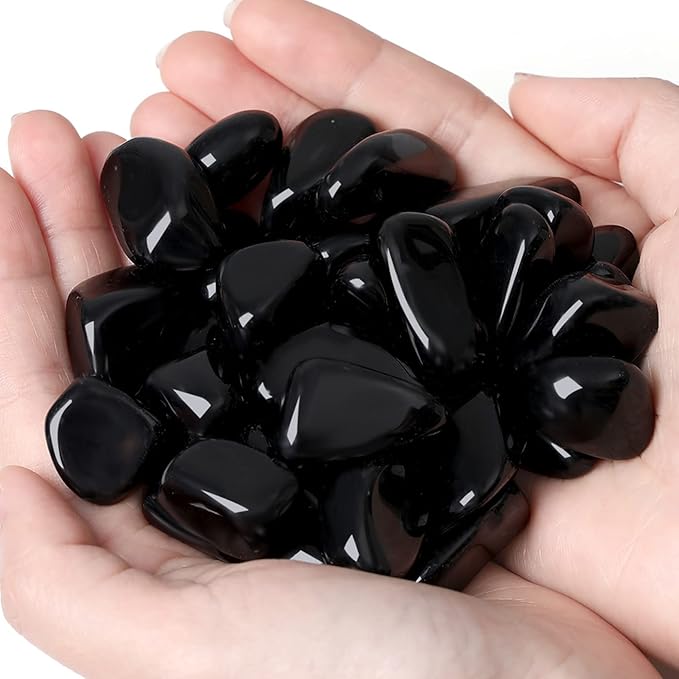 QINJIEJIE Black Obsidian Crystals Polished Stones Bulk 0.6-1" Natural Stone Tumbled Reiki Healing Crystal for Succulents Plants Vase Filler Decoration Bulk 0.45 LBS