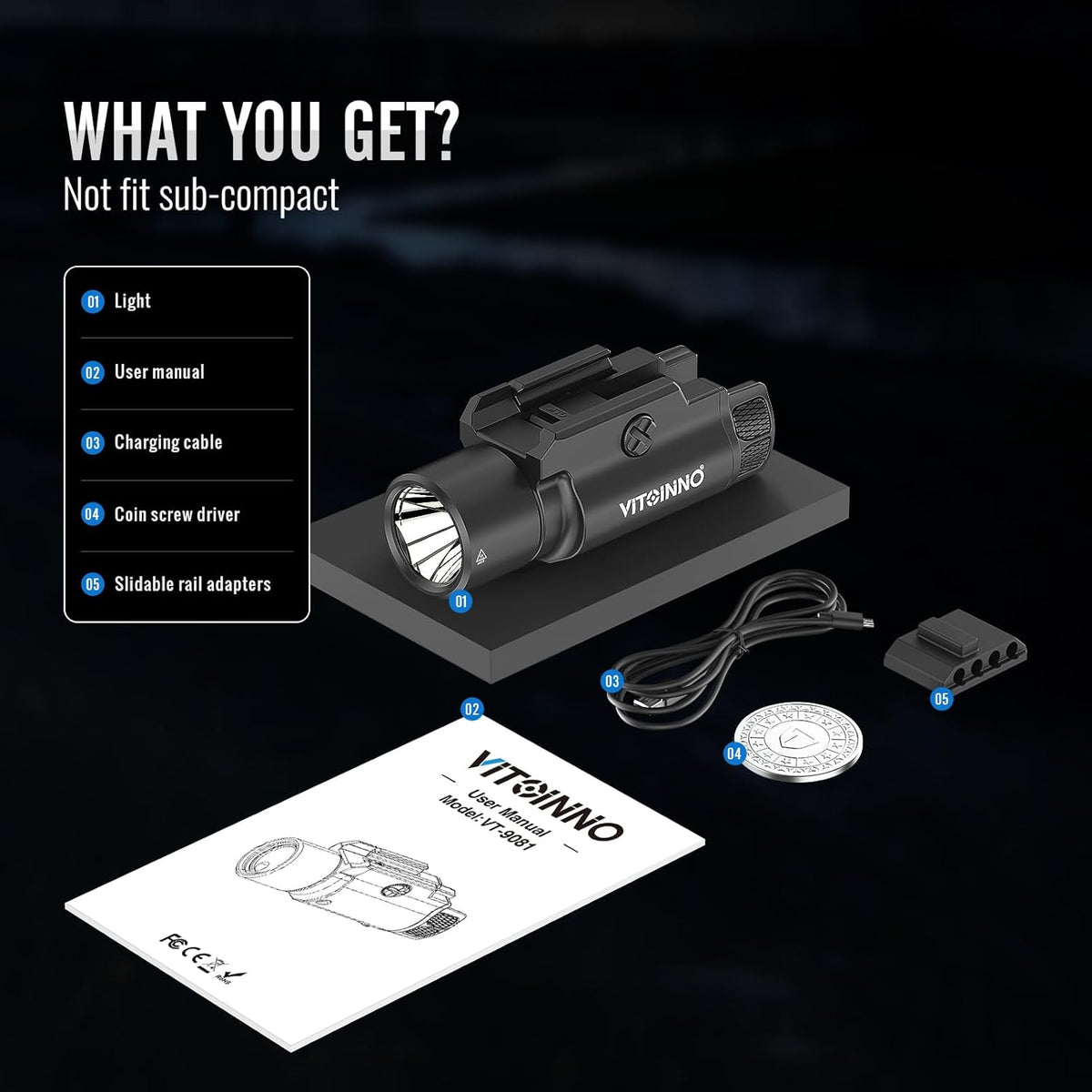 Skiennix 1750 Lumen Tactical Flashlight - Rechargeable Pistol Light with Strobe & Moonlight Mode