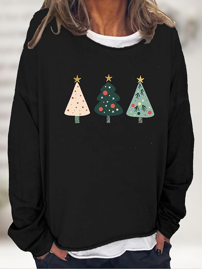 LOAIHA Merry Christmas Sweatshirt Crewneck Snowman Graphic Shirts Christmas Tree Sweater Long Sleeve Xmas Hoodie Pullover