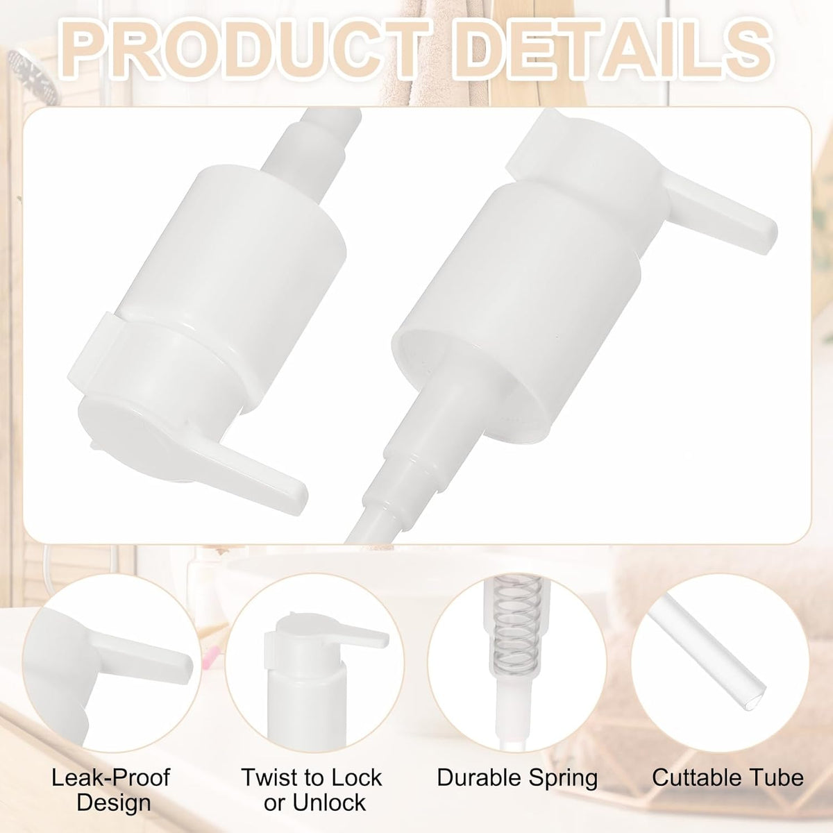 uxcell 2 Pcs Soap Dispenser Pump Heads, Hand Soap Dispensers Top Pumps Replacement Clip-on Pumphead for Standard 24/410 Neck Size Bathroom Lotion Shampoo Bottle, White
