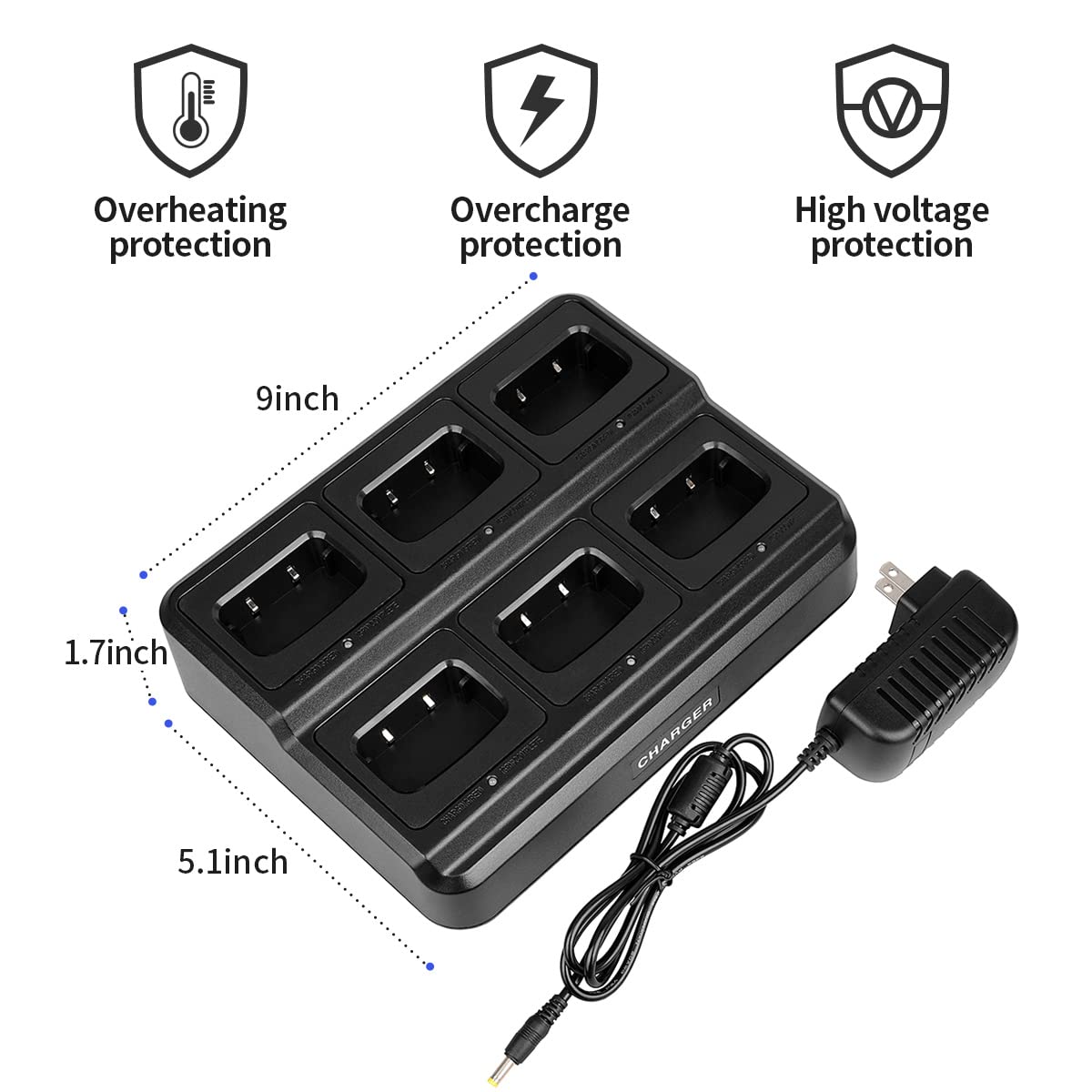 pxton walkie talkies for Adults Long Range with Upgraded Earpiece,radios walkie talkies Rechargeable Portable Two Way Radios with 6 Way Multi Gang Charger and Li-ion Battery (6 Pack)