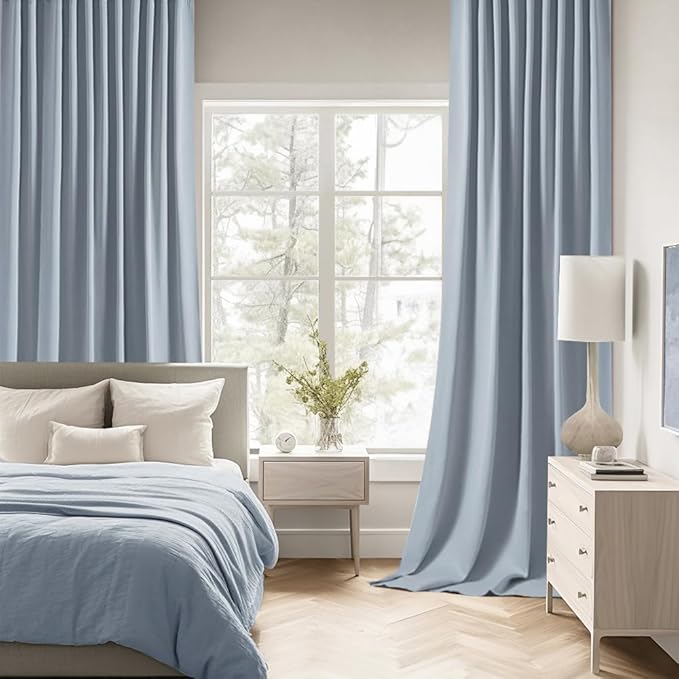 MIULEE Light Blue Back Tab Blackout Curtain 96 Inch Long 2 Panels Set