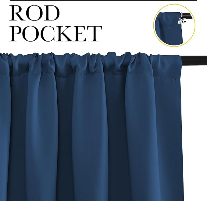 NICETOWN Kitchen Curtains, Short Blackout Drapes, Moroccan Blue, Thermal