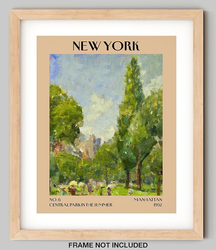 Retro Vintage New York Wall Art Print - 11x14 Unframed Poster - New York City Souvenirs, Cute Trendy Colorful Wall Decor (Central Park in the Summer, 11x14")