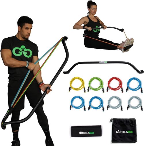 Gorilla Bow Original Portable Home Gym Resistance Bands and Bar System for Travel, Fitness, Weightlifting and Exercise Kit, Full Body Workout Equipment Set