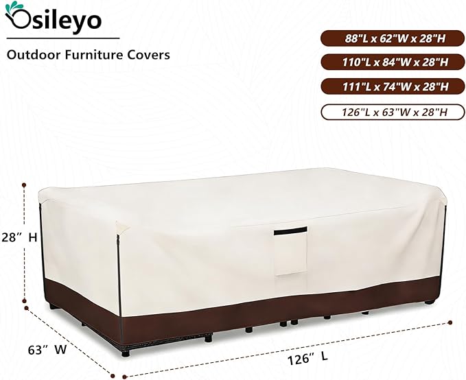 Patio Furniture Covers Waterproof,600D Heavy Duty Patio Cover for 6/7/8 PCS Sets Sectional Sofa Couch Dining Rocking Swivel Chairs Ottomans Coffee Table,126L x 63W x 28H inch Beige & Brown