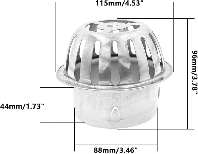 Roof Floor Drain,SAFYY 304 Stainless Steel Roof Drain Dome,Balcony Roof Dome Drain Cover,Yard Outdoor Anti Blocking Strainer,Gardens Gutter Cleaning Tool,Rain Bucket Drainage Parts (2, 90mm/3.5")