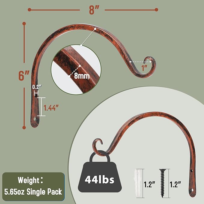 FEED GARDEN 2 Pack 8 Inch Hanging Plant Bracket Wall Hooks Decorative Plant