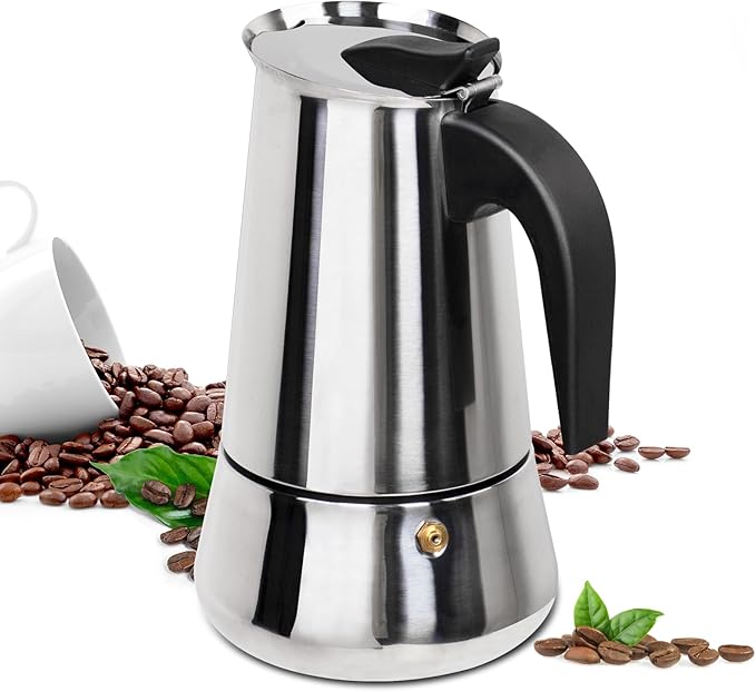 12 Cup Moka Pot Stainless Steel 600ml Italian Espresso Coffee Maker Stovetop CoffeeMakers Mocha Pot Percolator for Induction Stove Classic Cafe Makers Portable for Easy Brewing Tummy