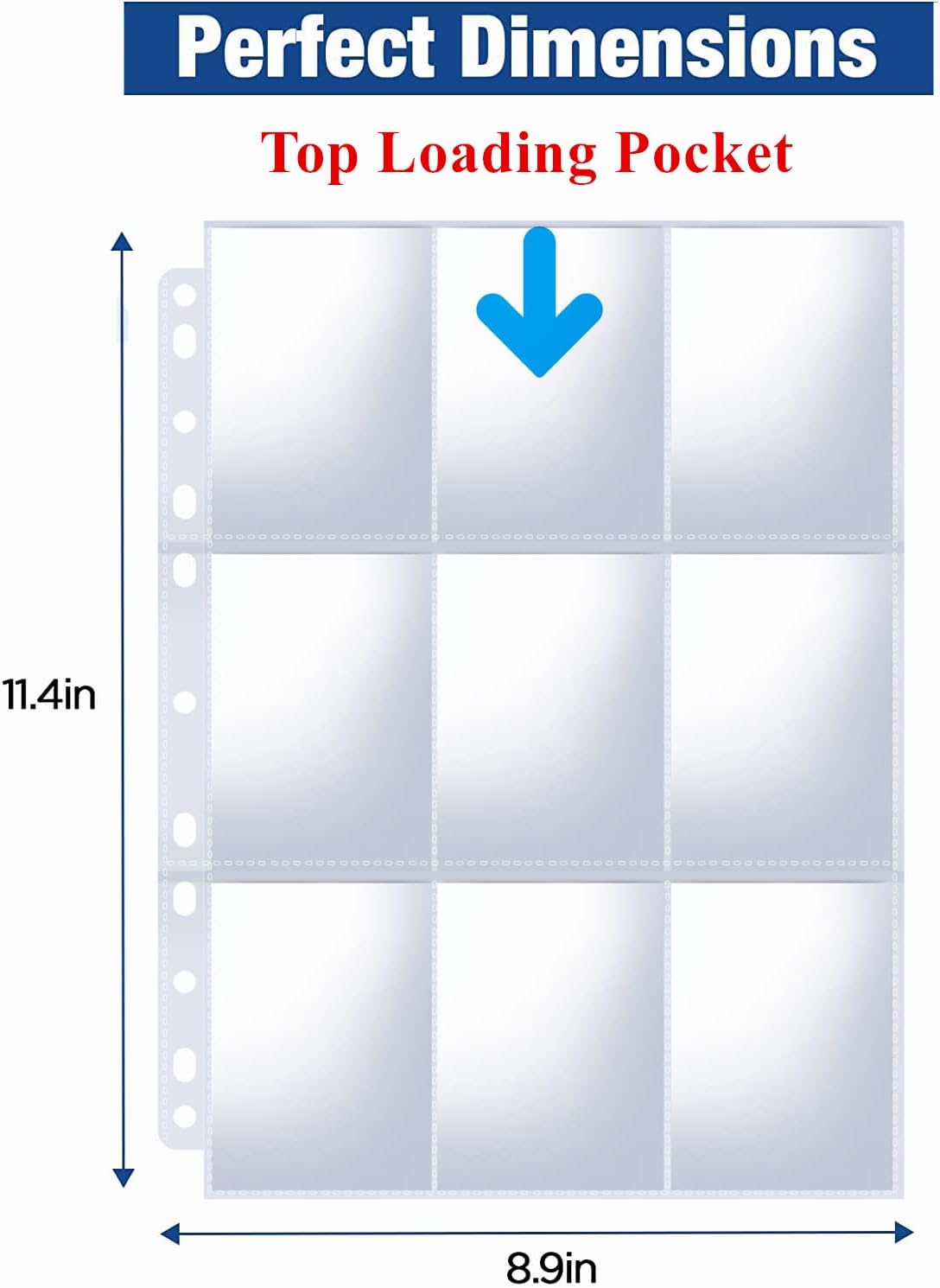 Skiennix 900 Pockets Binder Sheets - Top Loading Trading Card Pages for 3 Ring Binders | Double-Sided Clear Sleeves