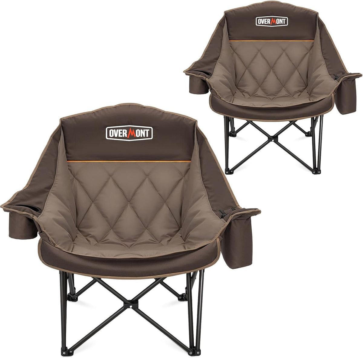 Overmont Oversized XL Camping Chair - Heavy-Duty 400lbs Support with Padded Comfort & Side Pocket | Khaki, 2pcs