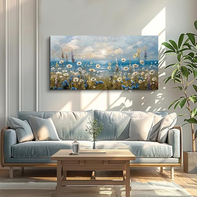 Canvas Wall Art for Living Room Large Wall Decor for Office Modern Bedroom Decorations White Flower Landscape Pictures Farmhouse Paintings Artwork Room Wall Mural Aesthetic Home Decor 60x30