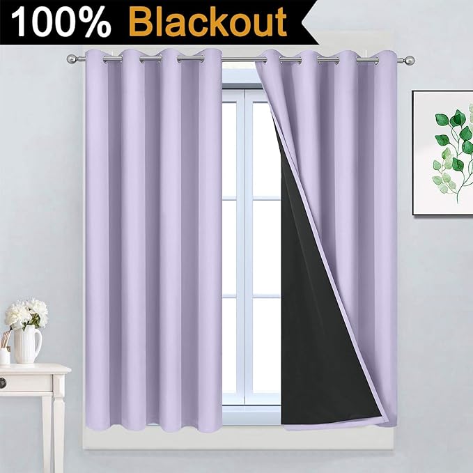 Yakamok Full Blackout Curtains 45 Inches Long, 2 Thick Layers Grommet Top