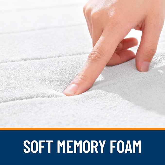 OLANLY Memory Foam Bath Mat 44x24, Super Soft Absorbent Bathroom Rugs, Quick Dry, Machine Washable Shower Floor Rugs, Bathmat Carpet, Bathroom Home Decor Accessories, White