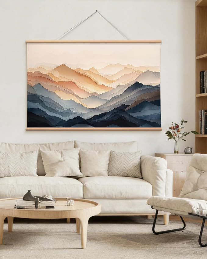 VIYYIEA Extra Large Canvas Wall Art, 36x54 Inch Abstract Mountain Landscape, Modern Neutral Nature Wall Decor for Living Room or Bedroom, Above Sofa