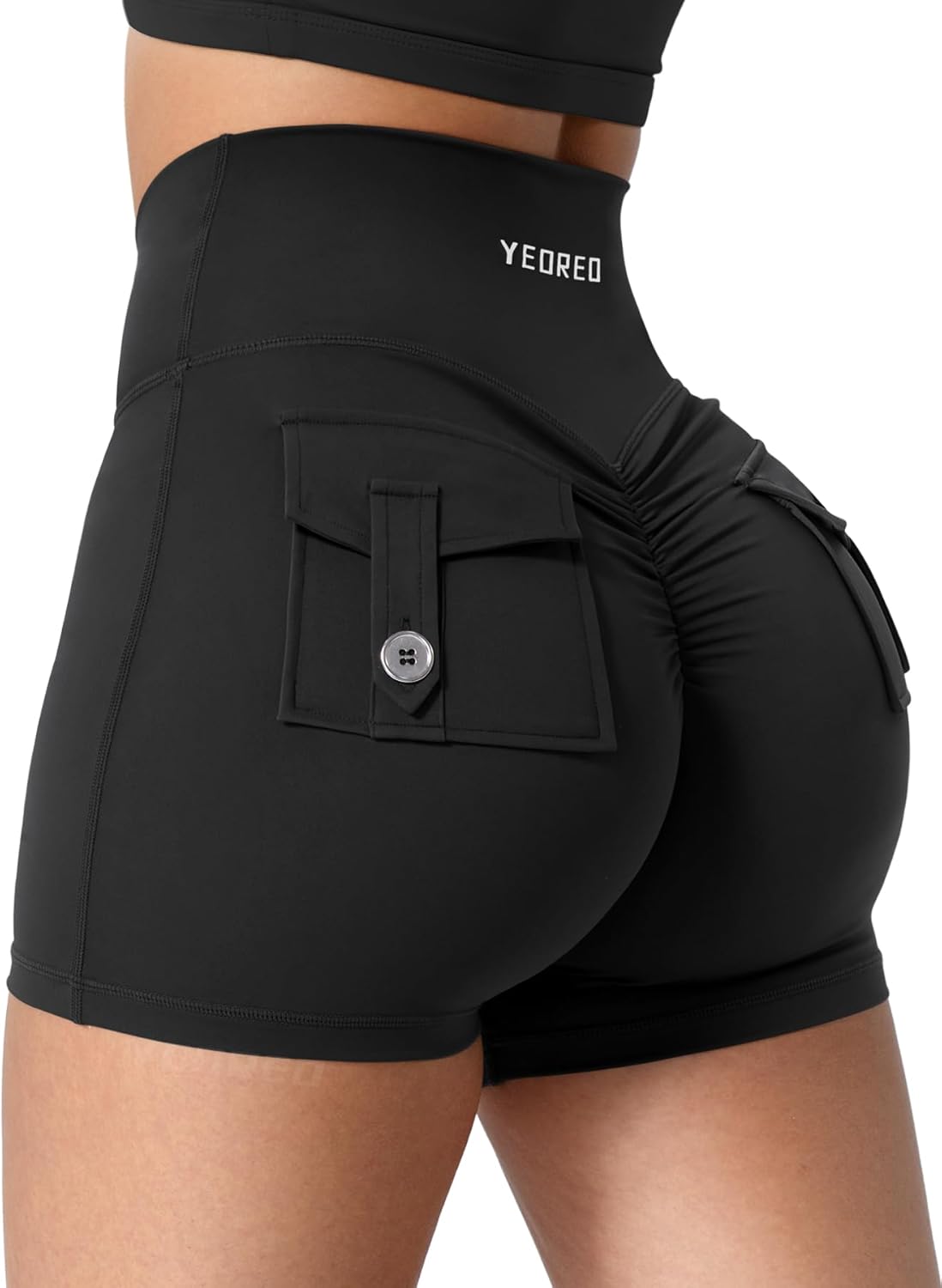 YEOREO CoreFlex Scrunch Workout Shorts - High Waisted Biker Shorts with Pockets for Women