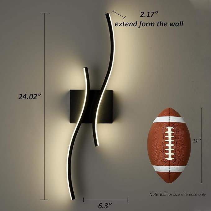 Modern Led Sconce Wall Lighting Indoor 24" Minimalist Industrial Black Wall