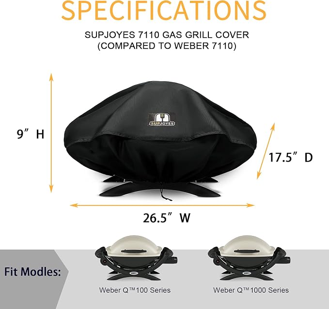 Grill Cover for Weber Q Series Grills, Portable BBQ Cover for Weber Q1200, Q1000 and Q100 Series