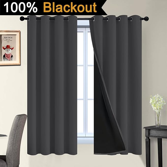 Yakamok 100% Blackout Curtains, 2 Thick Layers Thermal Insulated Total Blackout