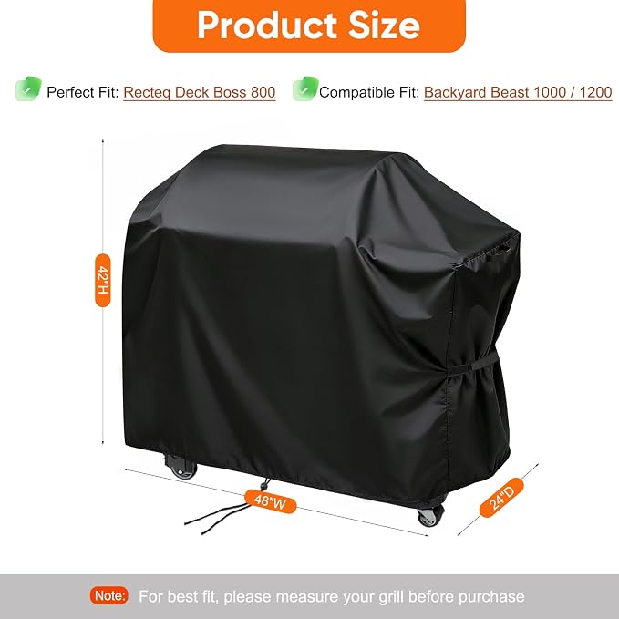 Heavy Duty Grill Cover for Recteq Backyard Beast 1000 & 1200, for Rec Tec Deck Boss 590/800 RT-590/RT-800 Wood Pellet Grill, Waterproof & Fade Resistant Outdoor BBQ Grill Cover