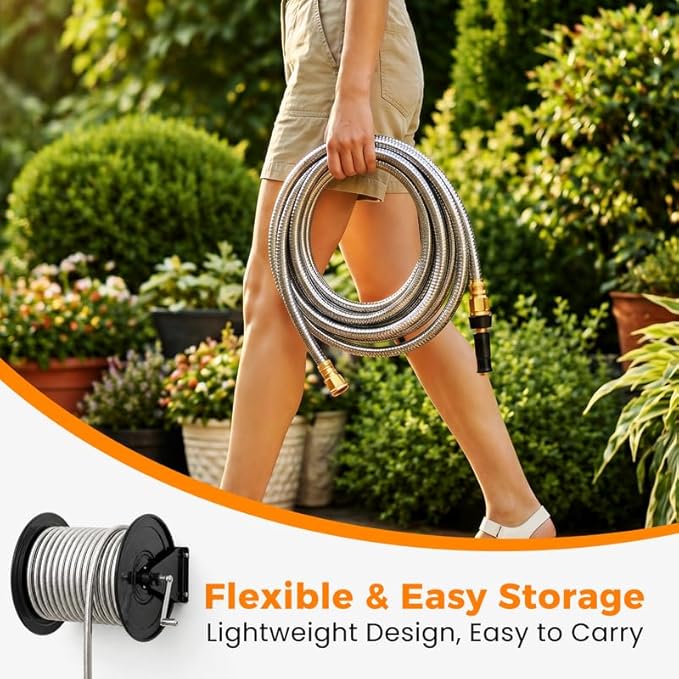 Rosy Earth Metal Garden Hose 125 FT - 304 Stainless Steel Water Hose 125 FT - Expandable Short Flexible Garden Hose,no Kink Explosion, no Bite